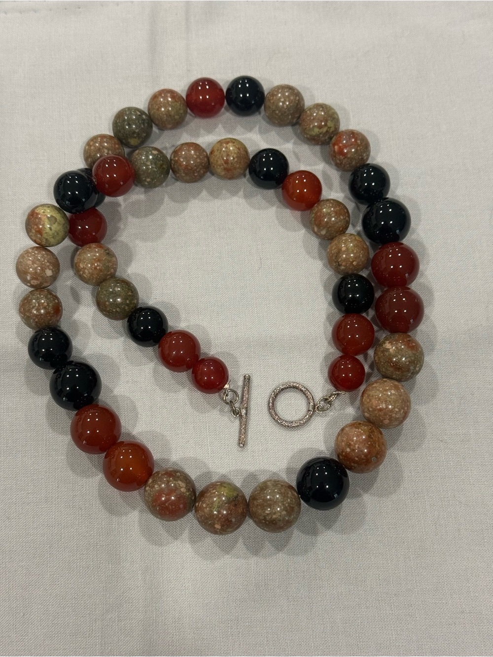 Jay King Multicolor Agate Stone Bead Necklace - Red, Black, Brown